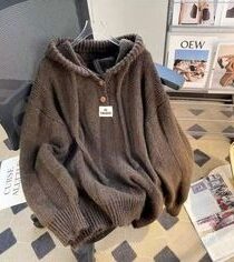 Chunky Brown Zip-up Hoodie – ฮู้ดดี้ซิปหน้าถักลายโคร่ง