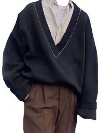 V-Neck Contrast Cardigan – คาร์ดิแกนคอวีทรงครอปตัดขอบ