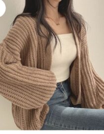 Balloon Sleeve Cardigan – คาร์ดิแกนแขนบอลลูนถักโคร่ง