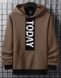 "TODAY" Vertical Stripe Hoodie – ฮู้ดดี้ลายทางแนวตั้งสีน้ำตาล