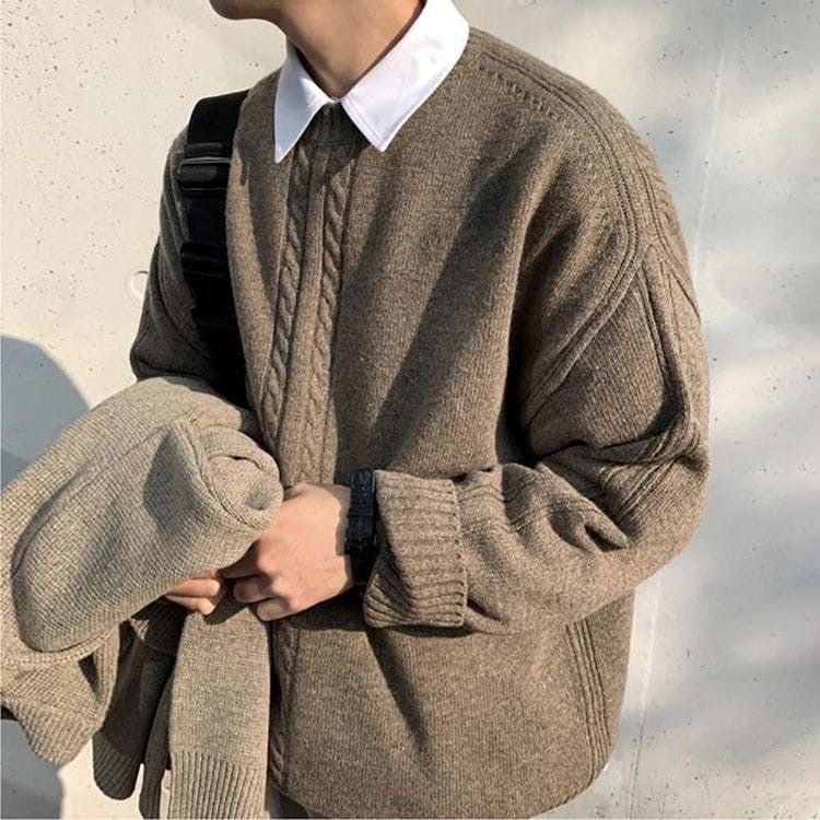 Chunky Cable Knit Sweater (Brown) – ไหมพรมลายถักโคร่งสีน้ำตาล