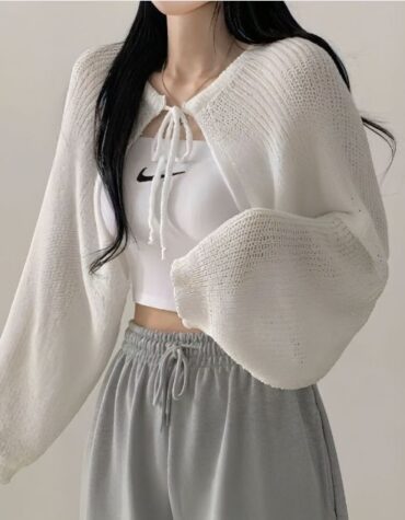 Crop Tie Front Cardigan – คาร์ดิแกนผูกหน้าทรงครอป